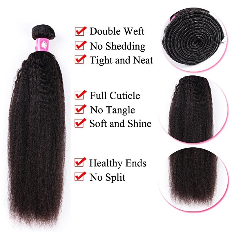 Malaysian Hair With  Free Part Kinky Straight Lace Closure With Bundles Unprocessed Soft Human Hair Weave Extension