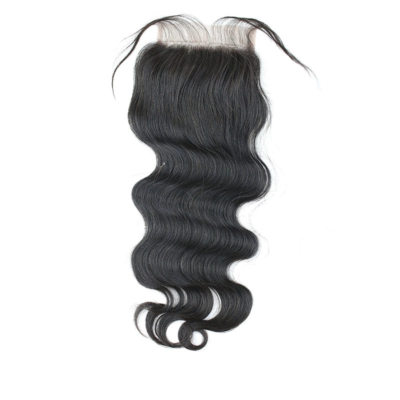 Hair Free Part 1pc 4x4 Lace Closure with Virgin Brazilian Human Hair 3 Bundles Weaves Body Wave Natural Color