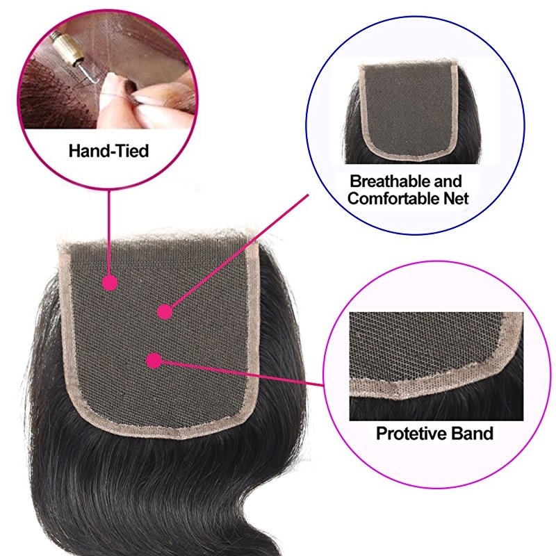 Virgin Hair 3 bundles With Closure Body Wave Free Part Unprocessed Human Hair Bundles Weave Weft with Lace Closure Natur