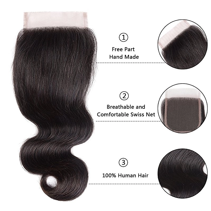 Body Wave 3 Bundles With Lace Closure Free Part 4×4 Closure Unprocessed Remy Human Hair Extensions Natural Color