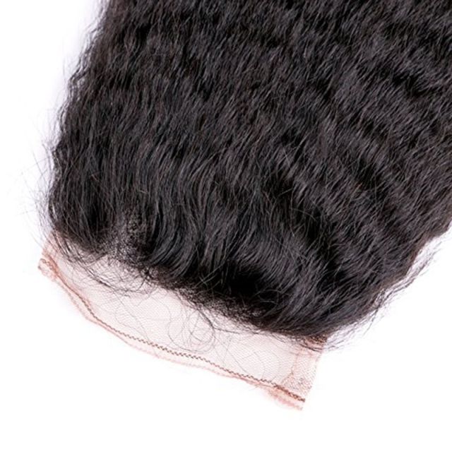 Kinky Straight Hair Bundles with Lace Closure, Yaki Straight Hair Weave Hair Human Lace Closure Human Hair