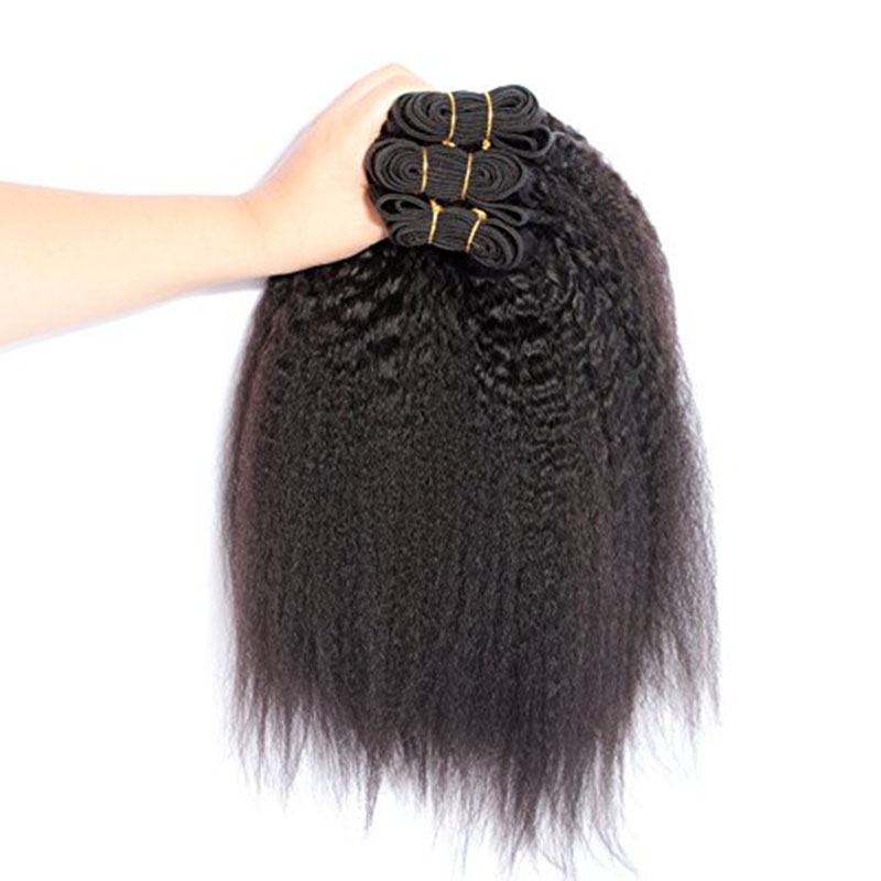 Kinky Straight Hair Bundles with Lace Closure, Yaki Straight Hair Weave Hair Human Lace Closure Human Hair
