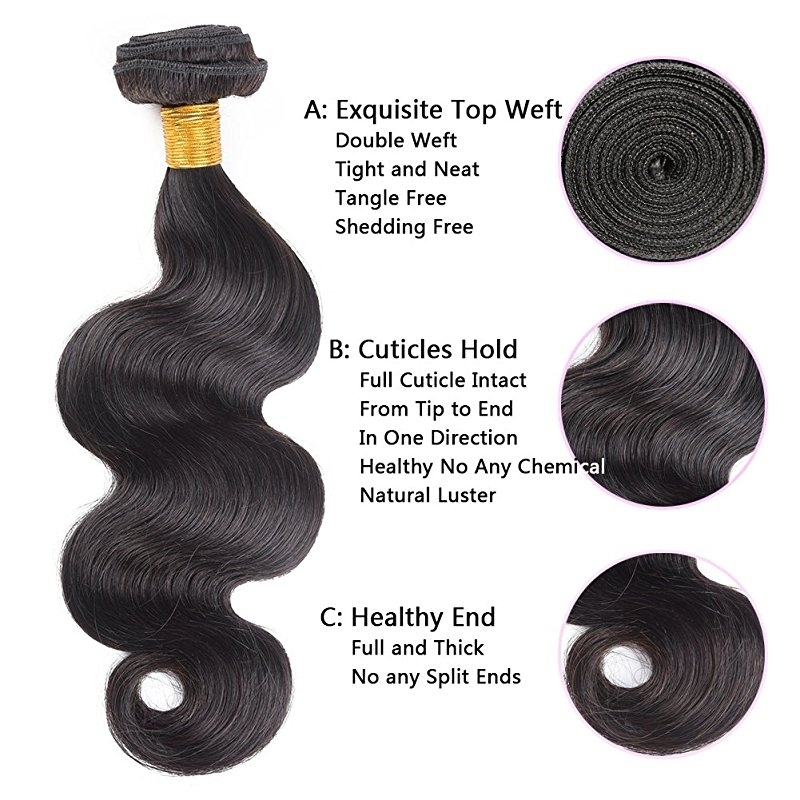 Body Wave 3 Bundles With Lace Closure Free Part 4×4 Closure Unprocessed Remy Human Hair Extensions Natural Color