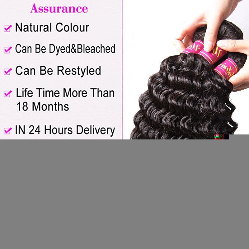 Brazilian Deep Wave Remy Hair 4x4 Lace Closure with Bundles, Unprocessed Human Hair Extensions Natural Color