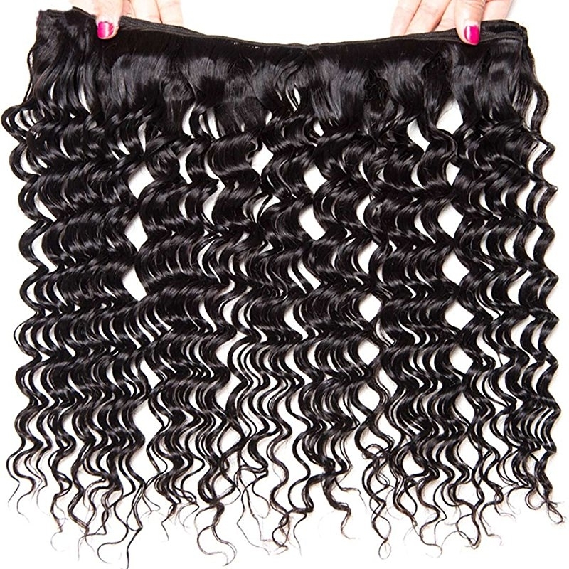 Brazilian Deep Wave 3 Bundles with Closure 8A Unprocessed Deep Curly Human Hair with Three Part Lace Closur Remy Hair