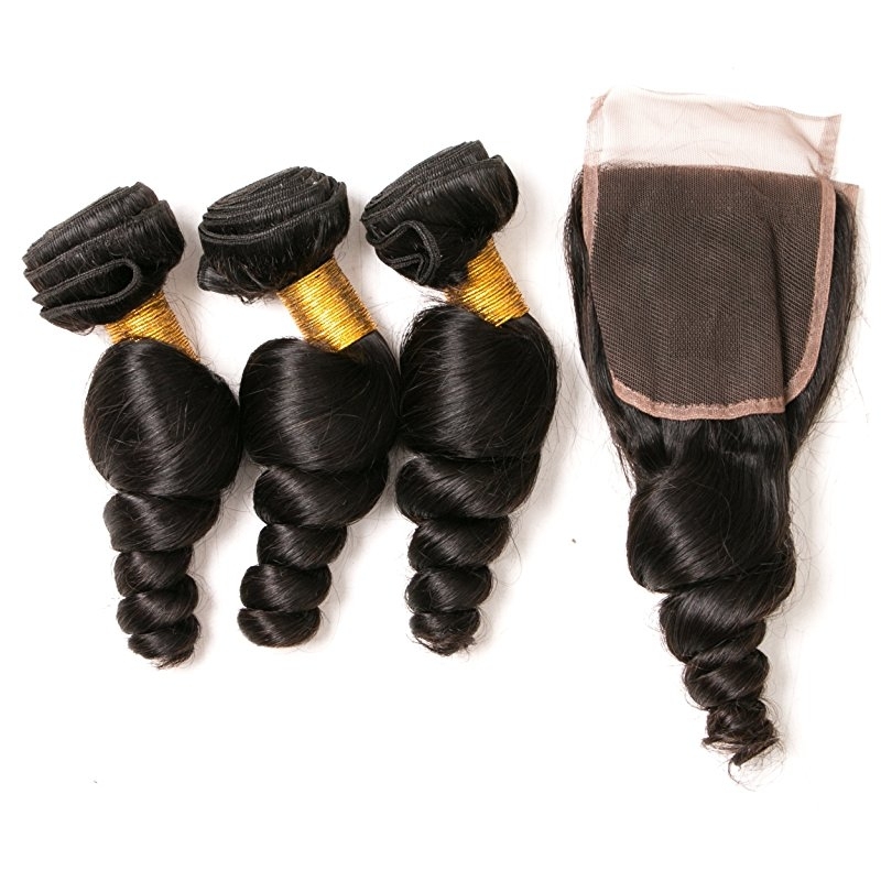 Loose Wave Bundles With Closure Frontal 4x4 Weave Wet and Wavy Brazilian Raw Virgin Human Hair Extension