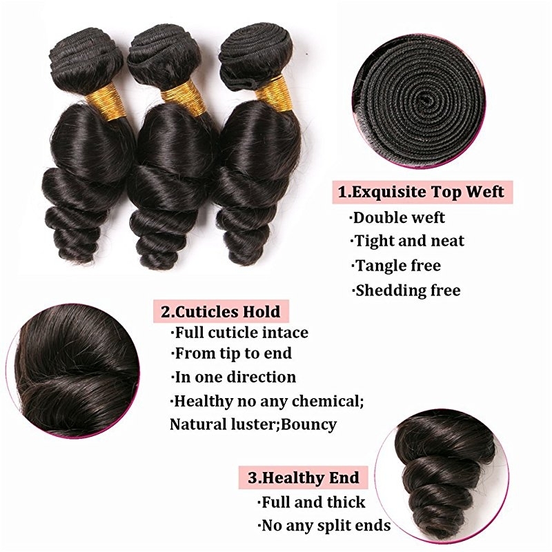 Lace Closure With 4x4 Free Part and 3 Bundles Loose Wave Natural Color Human Hair Unprocessed HairWeaves
