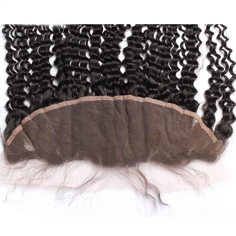 Kinky Curly Peruvian Human Hair Ear To Ear Lace Frontal Closure Hairstyles 13x4inchs Natural color For Sale