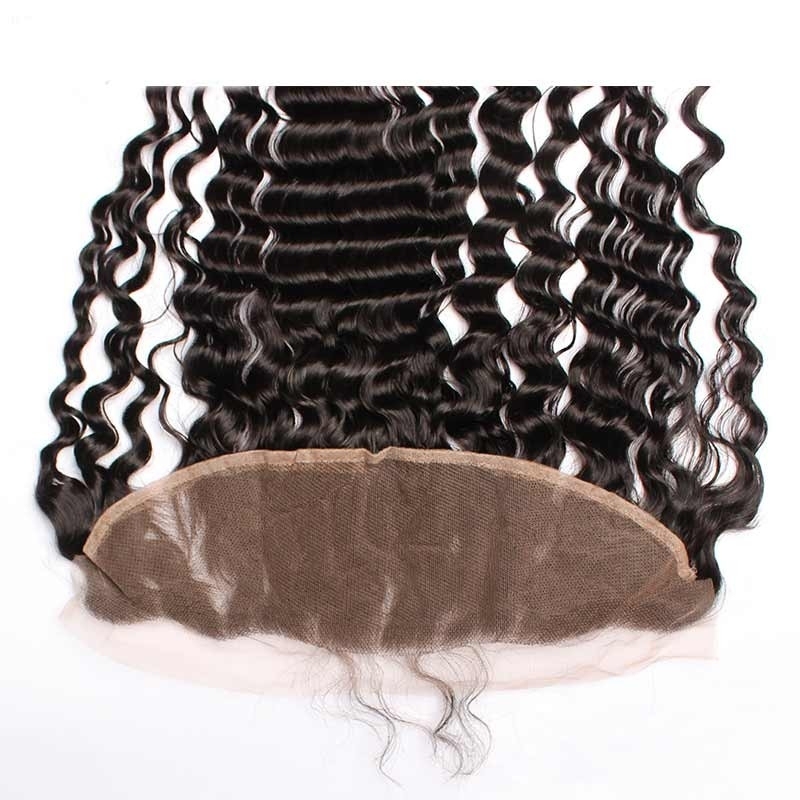 Ear To Ear Lace Front Frontal Piece Deep Wave Mongolian Remy Hair Lace Frontal Closure 13x4inchs Natural Color