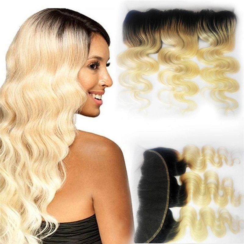Ombre 13X4 Lace Frontal 1b/613# Ombre Blonde Hand Made Ear to Ear Body Wave Lace Frontal Hair Extension Bleached Knots with Baby Hair