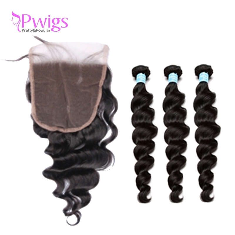 Loose Wave 5x5 Lace Closure With Baby Hair With Bundles Brazilian Remy Hair Human Hair Closure