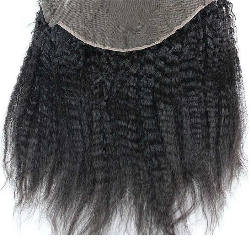 13x4 Full Lace Frontal Closure Kinky Straight Ear to Ear Free Part Unprocessed Mongolian Human Hair Extensions With Baby Hair Bleached Knots Na