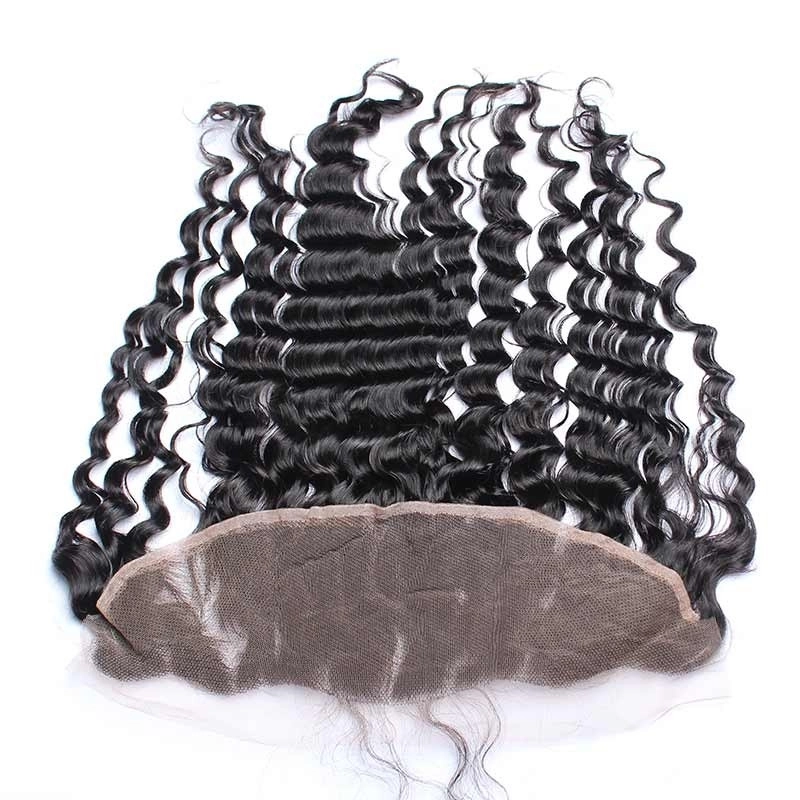 Ear To Ear Lace Front Frontal Piece Deep Wave Mongolian Remy Hair Lace Frontal Closure 13x4inchs Natural Color