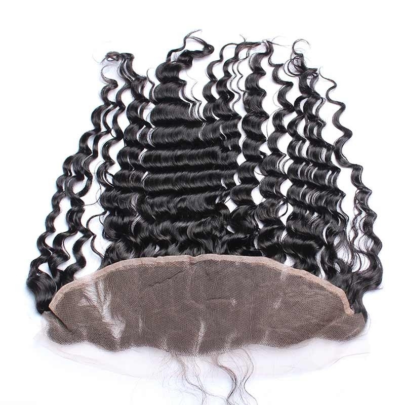 Ear To Ear Lace Front Frontal Piece Deep Wave Mongolian Remy Hair Lace Frontal Closure 13x4inchs Natural Color