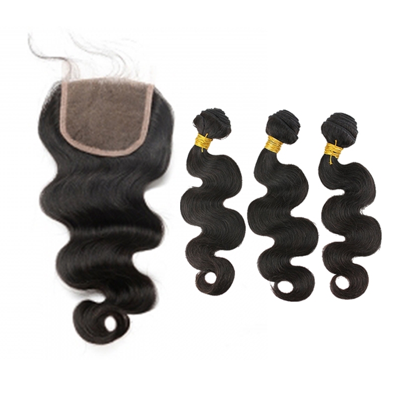 Body Wave 5x5 Lace Closure Brazilian Remy Baby Hair With Bundles Human Hair Natural Color