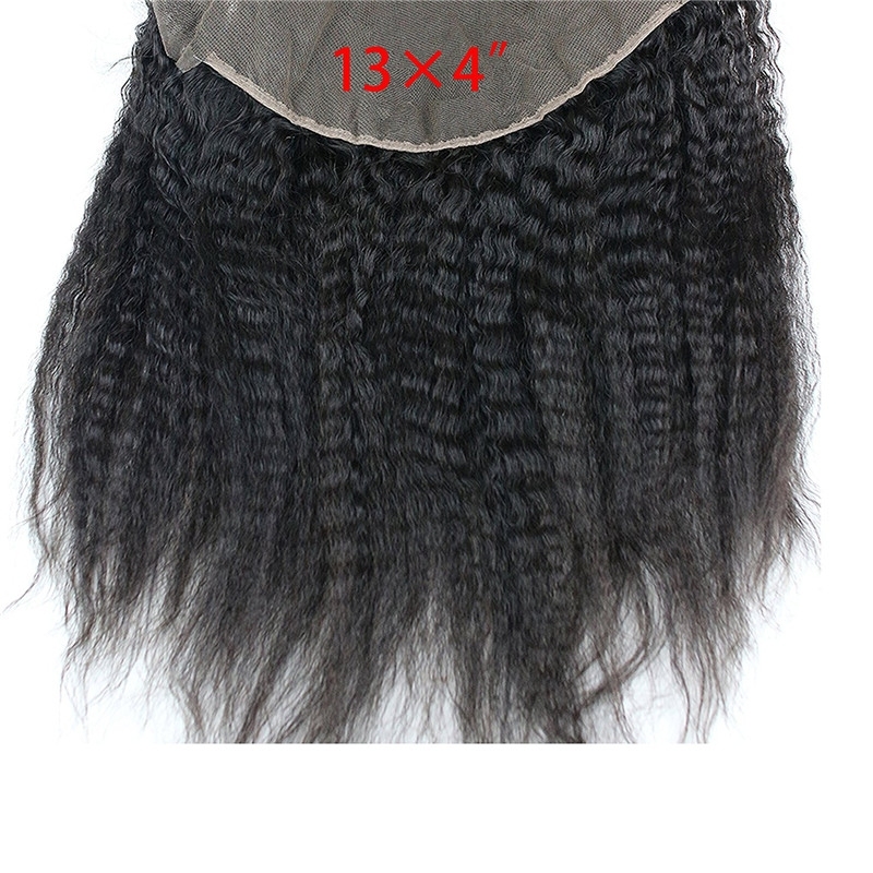 13x4 Full Lace Frontal Closure Kinky Straight Ear to Ear Free Part Unprocessed Mongolian Human Hair Extensions With Baby Hair Bleached Knots Na
