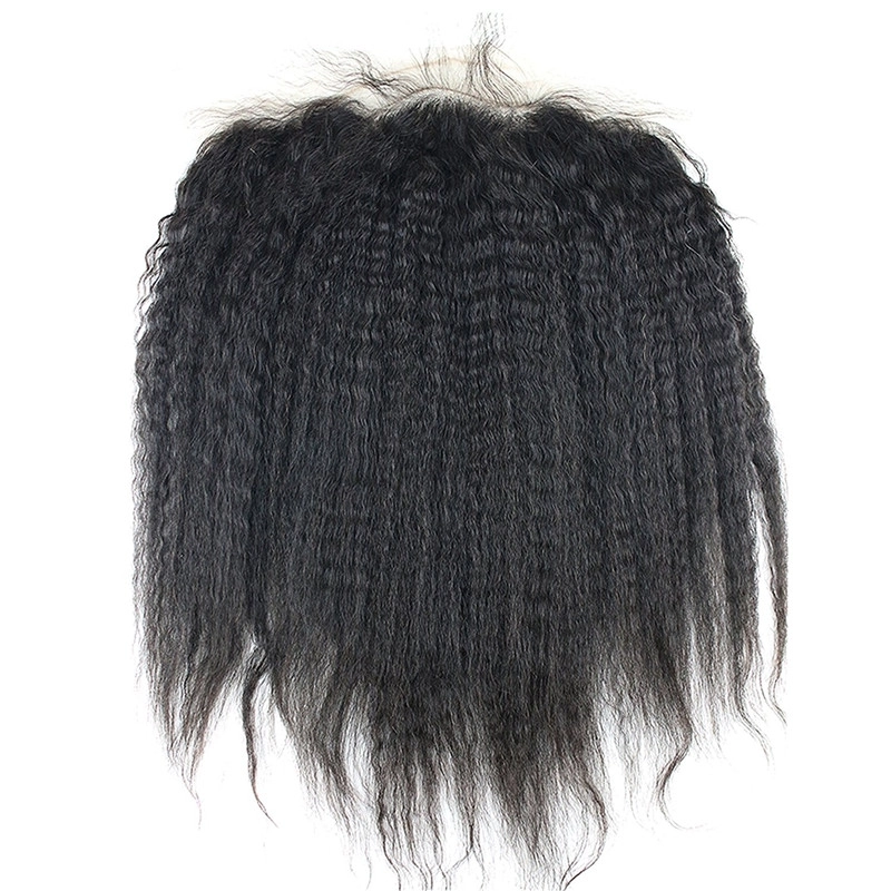 13x4 Full Lace Frontal Closure Kinky Straight Ear to Ear Free Part Unprocessed Mongolian Human Hair Extensions With Baby Hair Bleached Knots Na