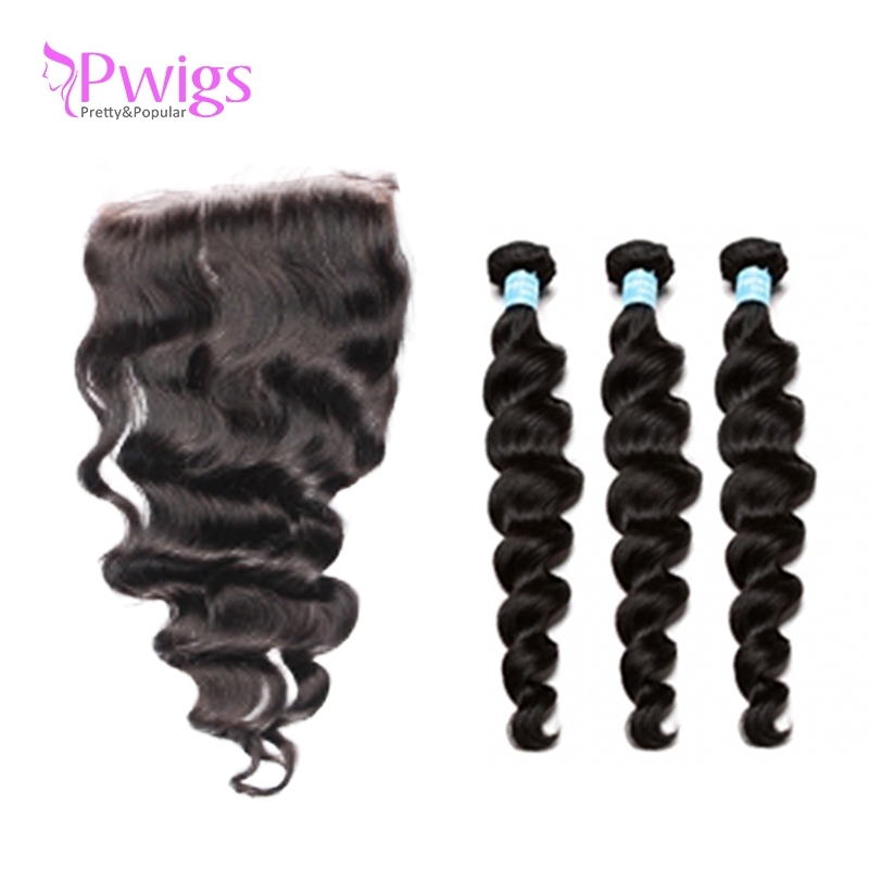 Loose Wave 5x5 Lace Closure With Baby Hair With Bundles Brazilian Remy Hair Human Hair Closure