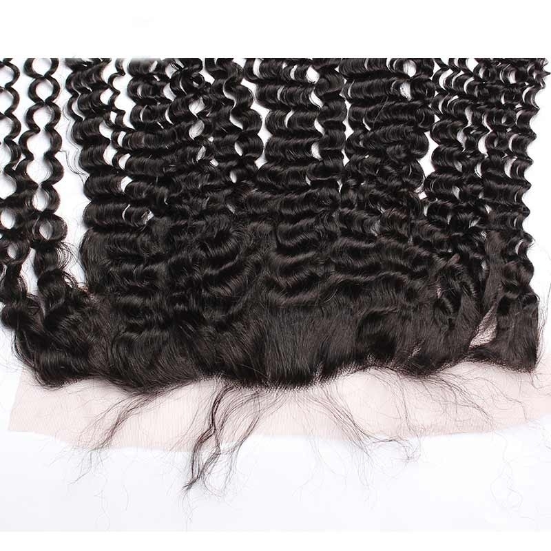 Kinky Curly Peruvian Human Hair Ear To Ear Lace Frontal Closure Hairstyles 13x4inchs Natural color For Sale