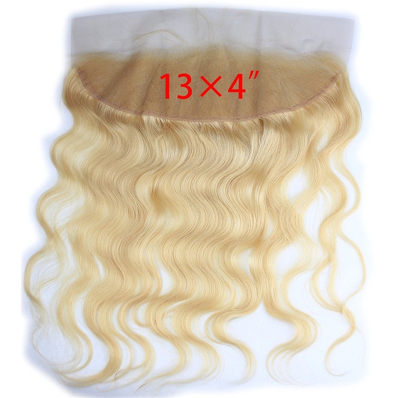 13x4 Full Lace Frontal Closure 130% Density Body Wave Free Part Brazilian Human Hair Full Lace Closure Bleached Knots with Baby Hair #613 Blond