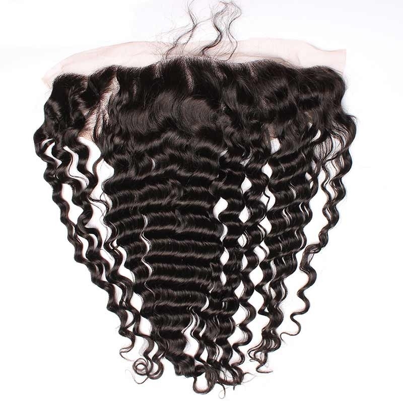 Ear To Ear Lace Front Frontal Piece Deep Wave Mongolian Remy Hair Lace Frontal Closure 13x4inchs Natural Color