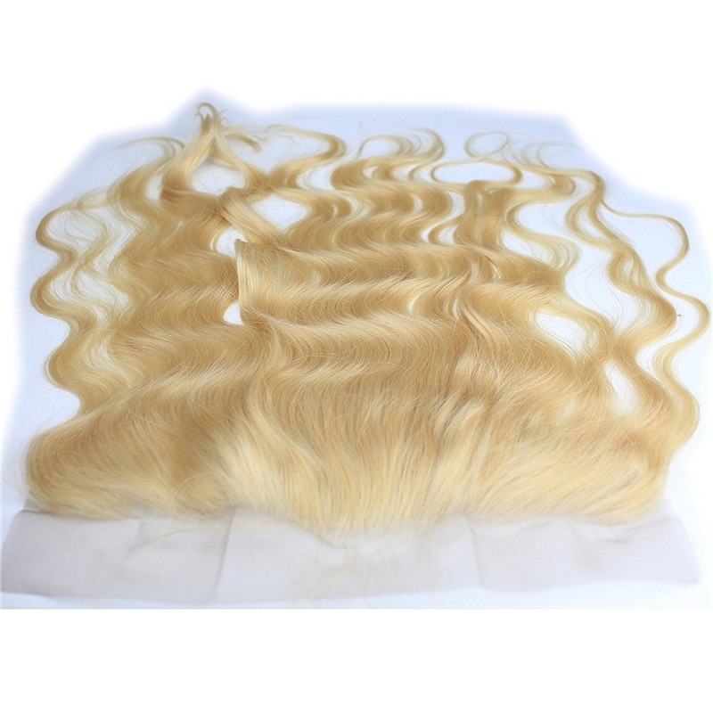 13x4 Full Lace Frontal Closure 130% Density Body Wave Free Part Brazilian Human Hair Full Lace Closure Bleached Knots with Baby Hair #613 Blond