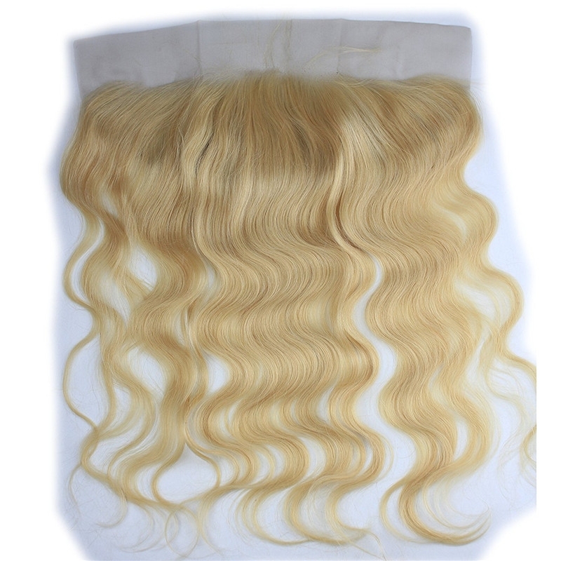 13x4 Full Lace Frontal Closure 130% Density Body Wave Free Part Brazilian Human Hair Full Lace Closure Bleached Knots with Baby Hair #613 Blond