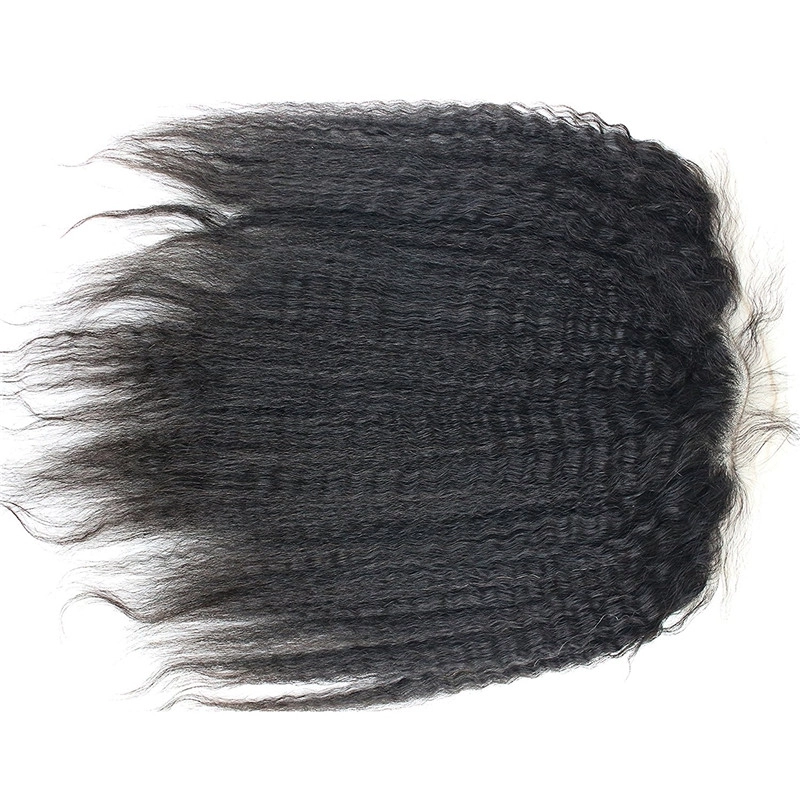 13x4 Full Lace Frontal Closure Kinky Straight Ear to Ear Free Part Unprocessed Mongolian Human Hair Extensions With Baby Hair Bleached Knots Na