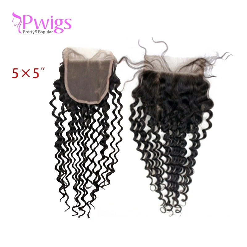 Curly 5x5 Lace Closure Unprocessed Brazilian Human Hair With Bundles Free Part for Black Women Natural Black