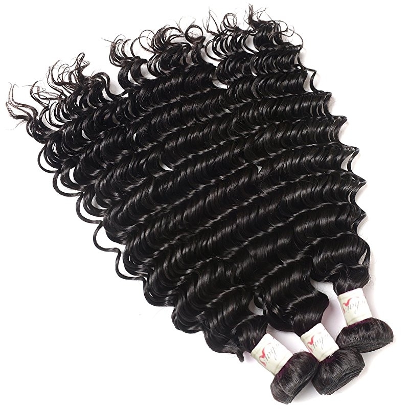 Remy Hair 3 Bundles with Lace Frontal Human Hair Bundles with 13x4 Unprocessed Deep Curly Remy Hair Extensions