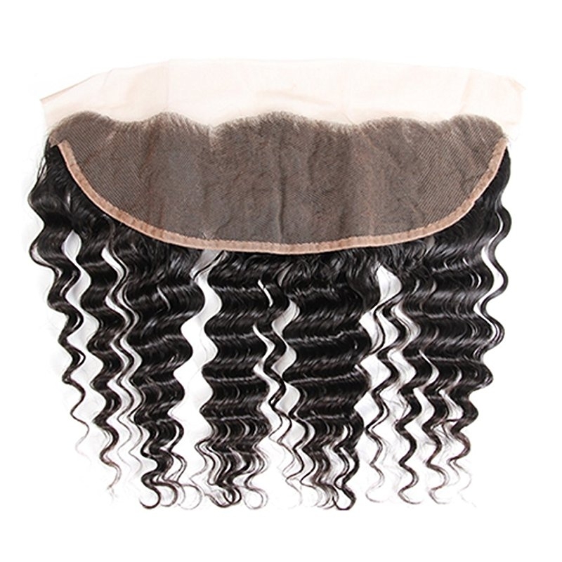 Brazilian Deep Wave Ear to Ear Lace Frontal Closure with Bundles Remy Hair