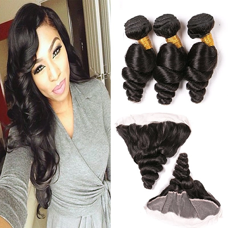Loose Wave Hair Bundles With Closure 8A Full Lace Frontal 13X4 Wavy Human Hair Extensions 3 Bundle Double Weft