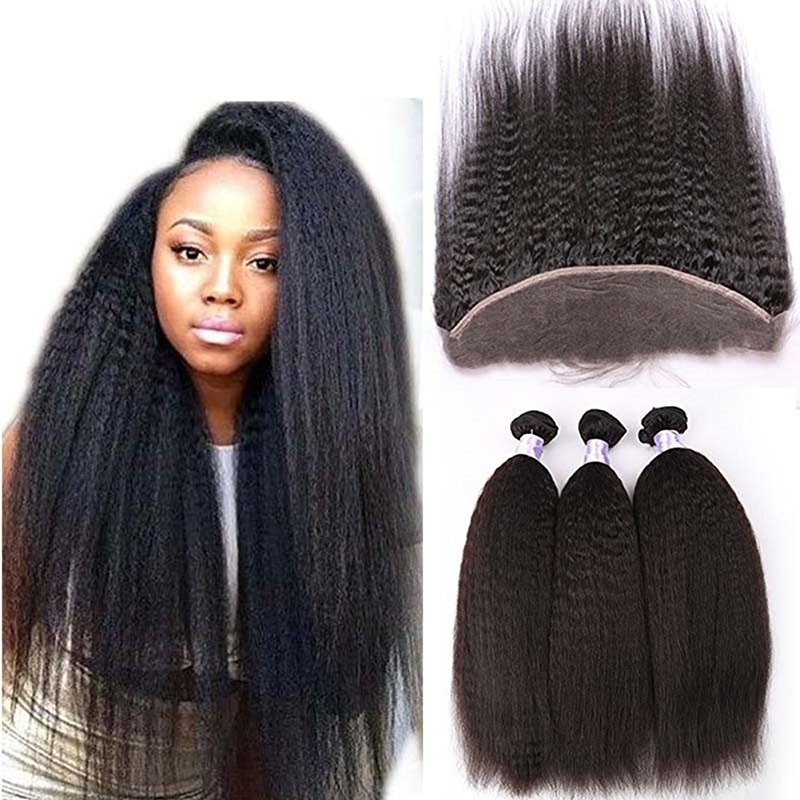 Malaysian Afro Kinky Straight Lace Frontal Closure Human Hair With 13x4