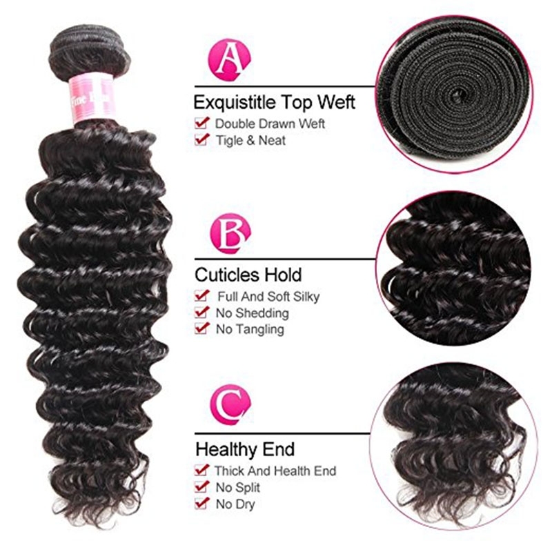 8a Deep Curly Wave 3 Bundles with Lace Frontal Closure 13×4 Ear to Ear Frontal with Bundles Bleached Knots Unprocessed Brazilian Deep Wave Hair