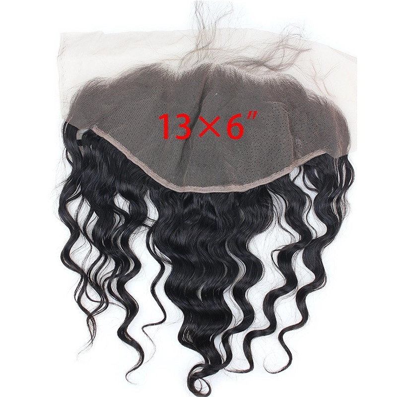 13x6 Lace Frontal Closure Ear to Ear Free Part Loose Wavy Malaysia Human Hair Full Lace Closure Bleached Knots with Baby Hair Natural Color (22