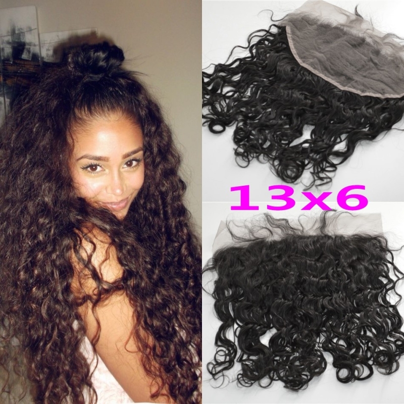 13X6 Water Wave Lace Frontal Closure Ear To Ear Brazilian Remy Human Hair Free Middlie 3 Part Lace Frontals With Baby Hair