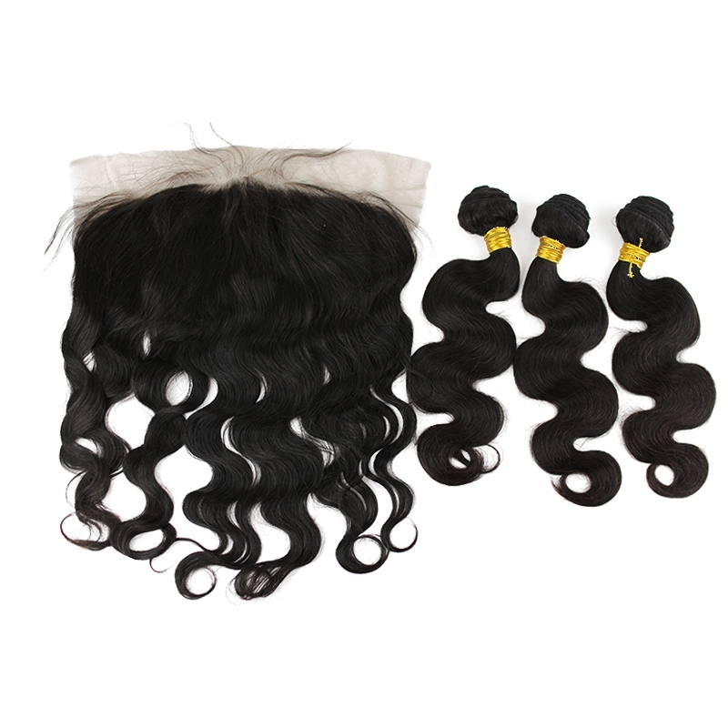Pwigs Hair Body Wave 13x6 Lace Frontal Closure With Bundles Nature Hair