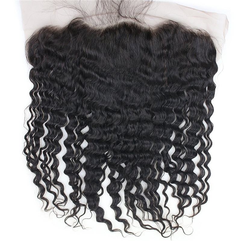 13x6 Full Lace Frontal Closure 150% Density Deep Wave Free Part Brazilian Human Hair Full Lace Closure Bleached Knots with Baby Hair Natural Co