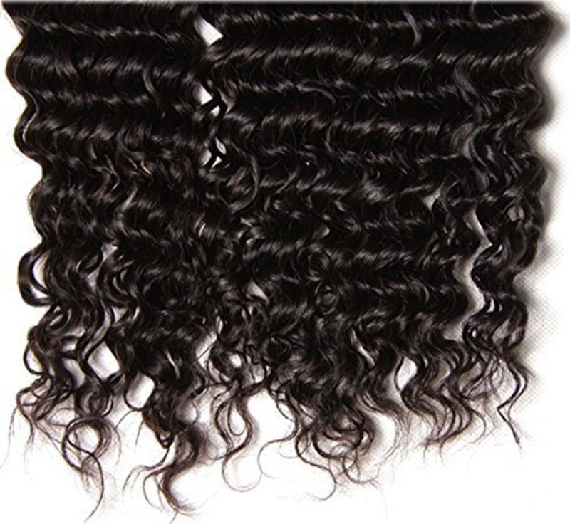 Brazilian Hair Deep Curly Bundles with 13x4 Ear to Ear Lace Frontal Closure Unprocessed Human Hair Extensions