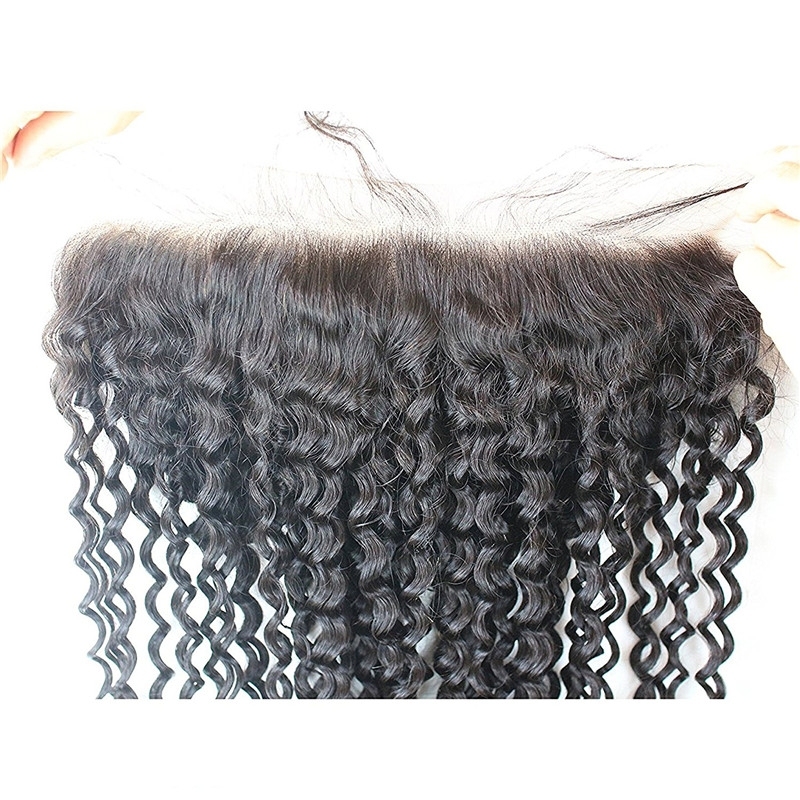 13x6 Lace Frontal Closure Deep Wave Ear to Ear Free Part 130% Density Peruvian Human Hair Full Lace Closure Bleached Knots with Baby Hair Natur