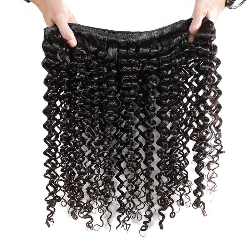 Brazilian Curly Human Hair 13x4 Lace Frontal Hidden Knots With Natural Color Human Hair Bundles