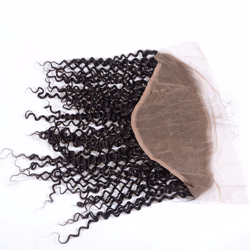 Kinky Curly Brazilian Remy Hair Closure Natural Color Pre Plucked 13x6 Swiss Lace Frontal Baby Hair Bleached Knots