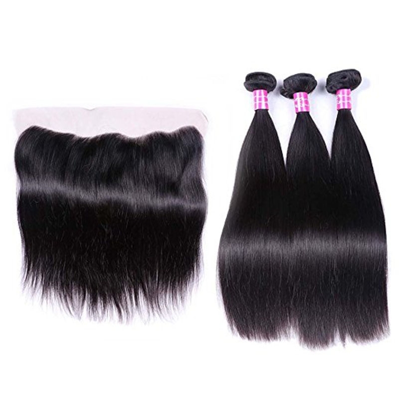 Natural Straight Hair 3 Bundles With Frontal Closure 13x4 Ear To Ear Lace Frontal With Bundles Unprocessed Human Hair