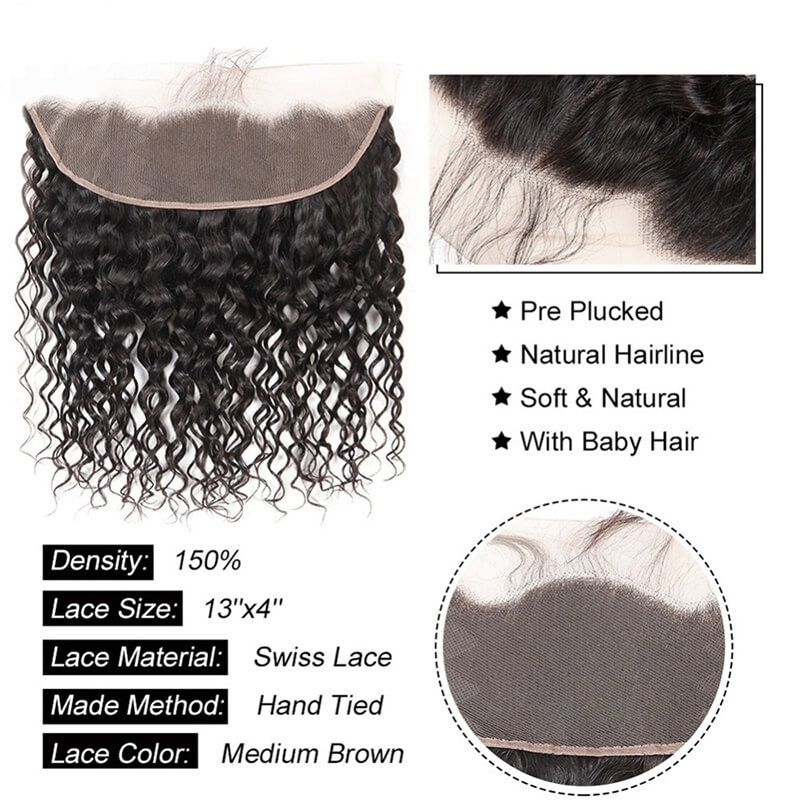 Human Hair Natural Color Hair Bundles With 13x4 Lace Frontal Pre Plucked Bleached Knots