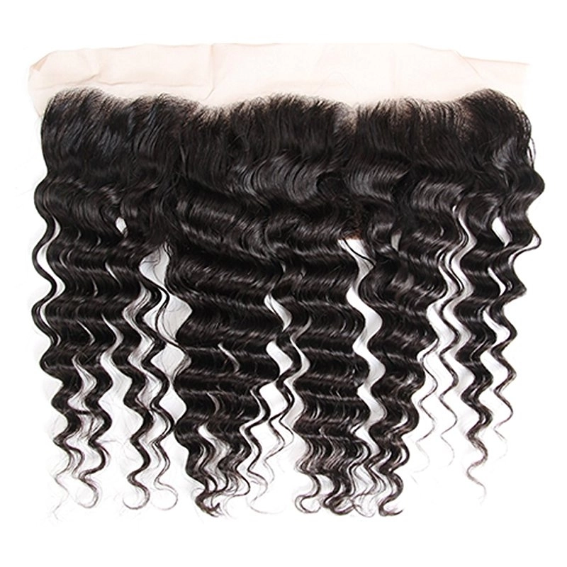 Brazilian Deep Wave Ear to Ear Lace Frontal Closure with Bundles Remy Hair