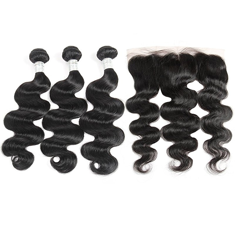 Body Wave 3 Bundles With Lace Frontal(13X4) 8A Unprocessed Human Hair bundles with ear to ear Lace closure Natural Color