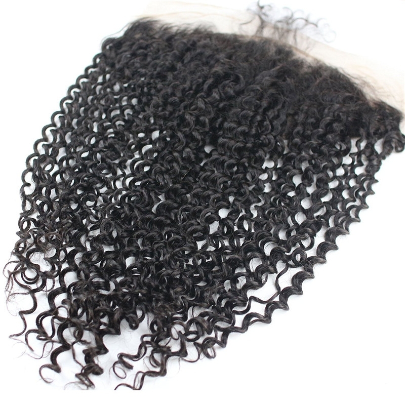 13x6 Lace Frontal Closure Kinky Curly Free Part Ear to Ear Mongolian Human Hair Lace Frontal Bleached Knots with Baby Hair Natural Color (20 inch)