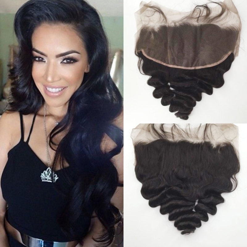 Ear To Ear Peruvian Lace Frontal Closure With Baby Hair 13X6 Loose Wave Natural Color Density 130%