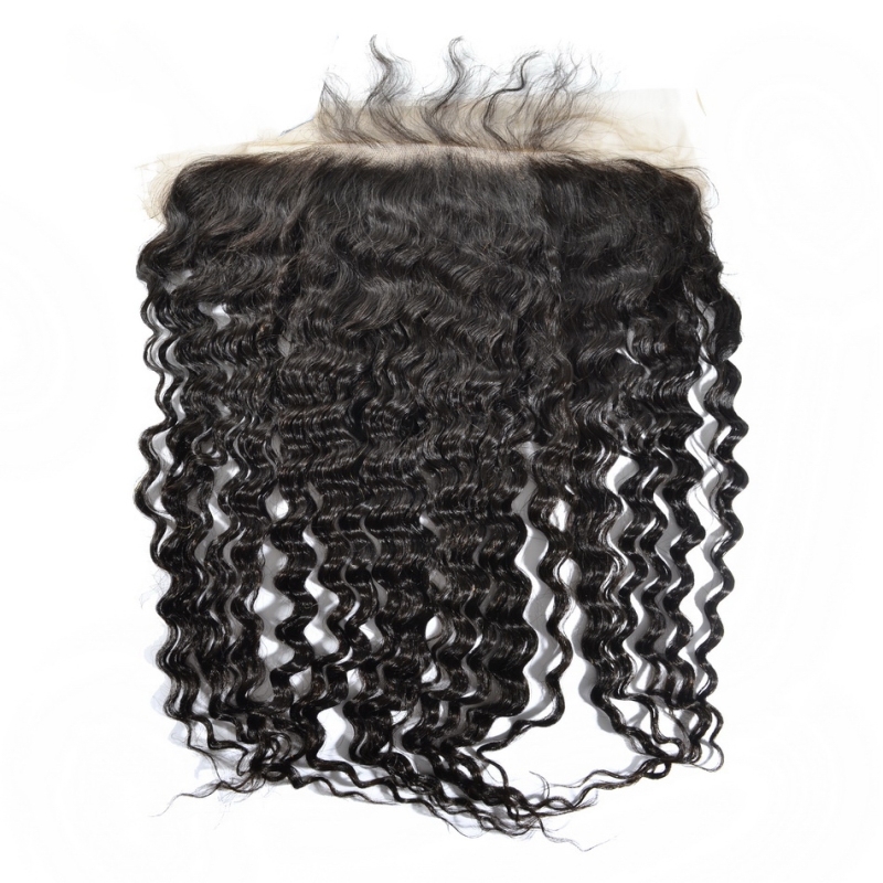 13X6 Deep Wave Ear To Ear Brazilian Lace Frontal Closure With Baby Hair Natural Color 130% Density