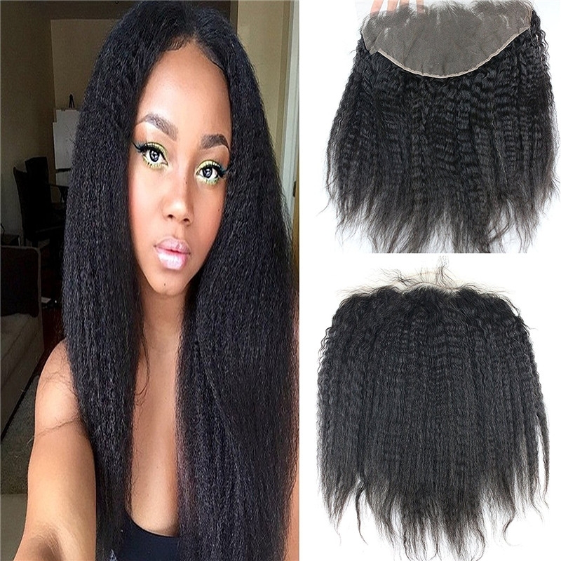 13x6 Full Lace Frontal Closure Kinky Straight Ear to Ear Free Part Unprocessed Mongolian Human Hair Extensions With Baby Hair Bleached Knots